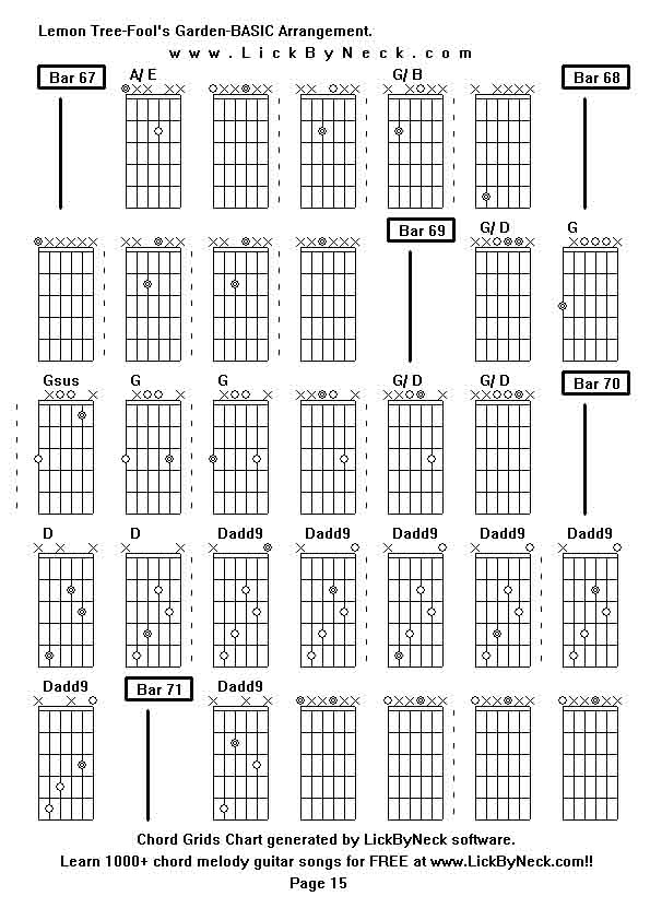 Chord Grids Chart of chord melody fingerstyle guitar song-Lemon Tree-Fool's Garden-BASIC Arrangement,generated by LickByNeck software.